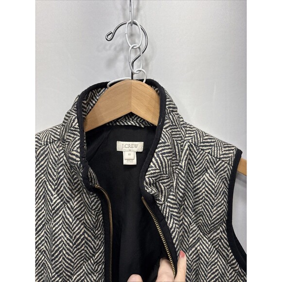 J.Crew Womens Herringbone Quilted Puffer Vest Black Cream Full Zip Pockets XS - Picture 4 of 11